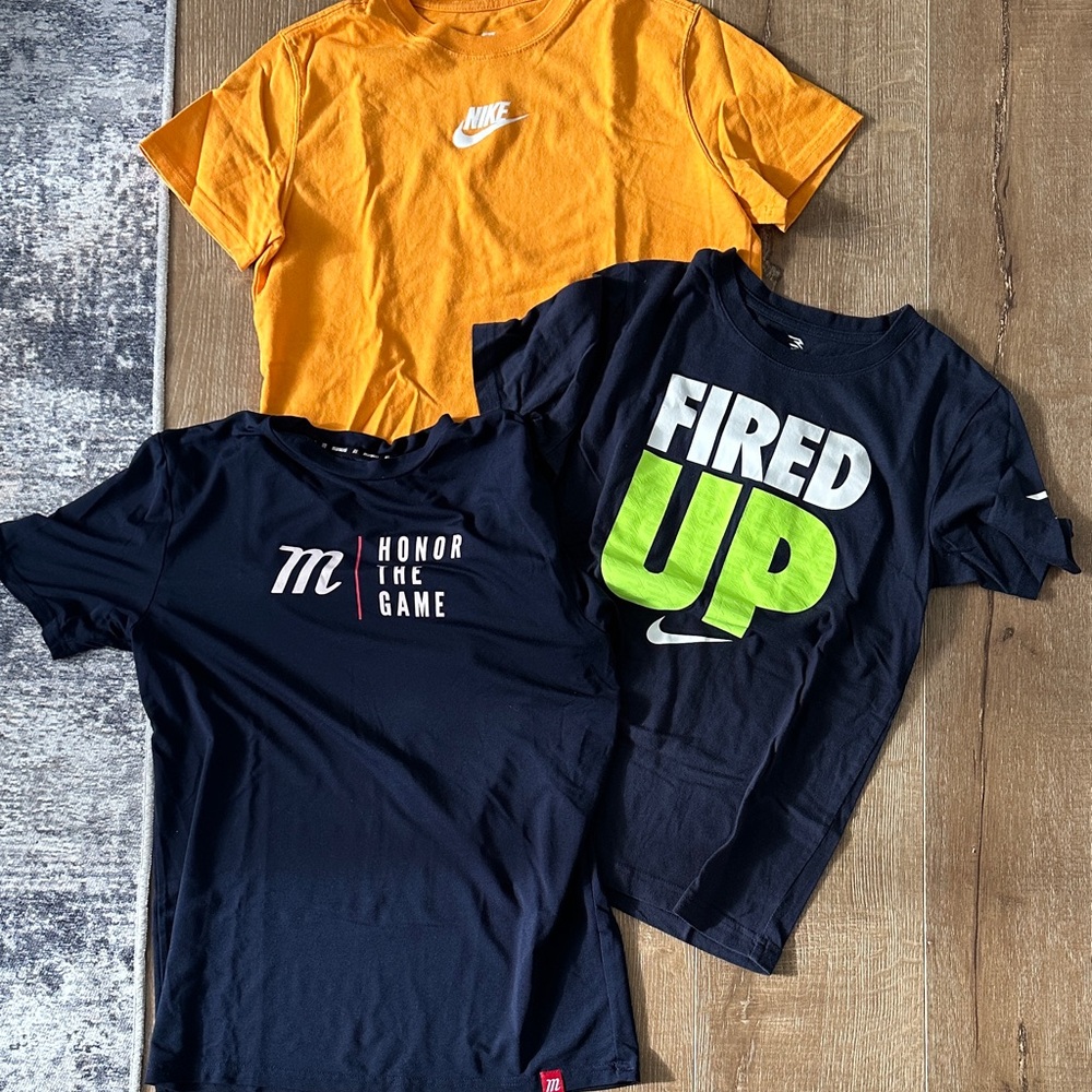 Nike Kids Orange, Black, and Green Graphic Tees